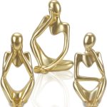 Trio Estátua Pensador Escultura, Decoração, Decoração Sala, Decoração Ornamento, Conjunto de 3 Estatuetas Douradas, Elegante Estátua Pensador, Decoracao para Casa, Decoração Sala Objetos