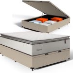Cama Box Baú com Colchão de Molas Ensacadas Pillow Top Supreme Lux (Bege, Casal)