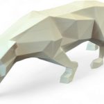 Escultura Decorativa Onça Geométrica, Estatueta Moderna em Preto, 25 cm x 8,5 cm (Branco)
