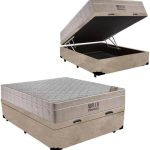 Cama Box Baú + Colchão de Molas Ensacadas - AirTech SpringPocket - Ortobom (Bege, Casal)