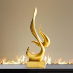 AWNR Escultura abstrata decoração dourada: estátua de chama, estatuetas de arte de resina, decoração de casa moderna para sala de estar, suporte de TV, prateleira de escritório, detalhes minimalistas,