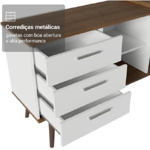 Escrivaninha Em L Mesa Para Computador Gamer 3 Gavetas Branco/rustic Lisboa Madesa