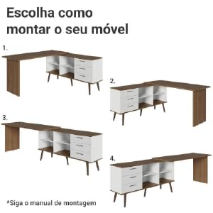 Escrivaninha Em L Mesa Para Computador Gamer 3 Gavetas Branco/rustic Lisboa Madesa