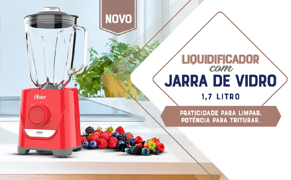 Liquidificador Oster, 110v, 1000W, Vermelho 