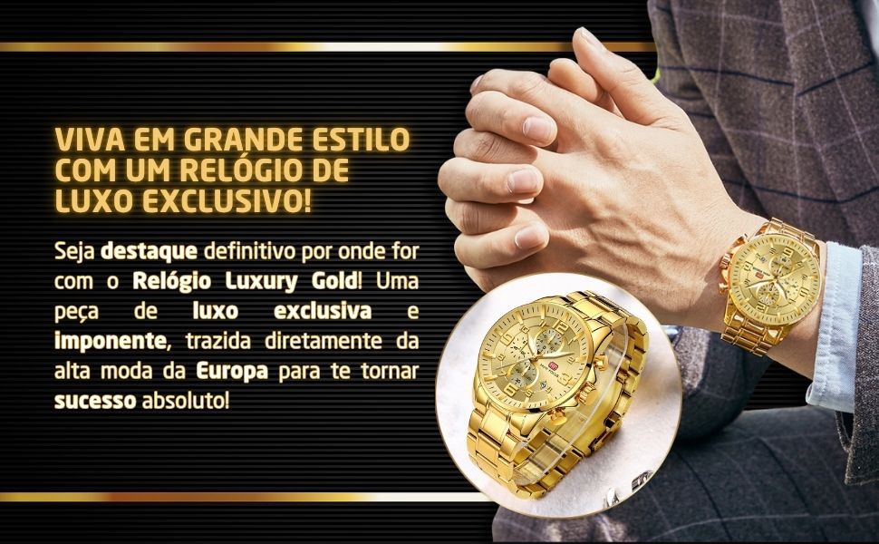 Relógio Masculino Premium - Luxury Gold