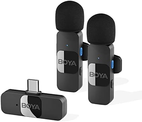 BOYA Microfone de lapela sem fio BY-V20 para Iphone 15 e ANDROID USB C Smartphone Tablet Mini microfone para celular Microfone clip-on para gravação vídeo Podcast YouTube Live Streaming