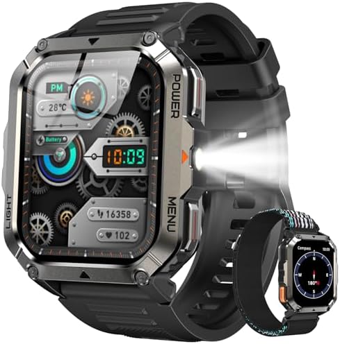 Relógio Inteligente Militar 2.01 Polegadas à Prova d'Água IP68 Bateria 900mAh 20 Dias Bluetooth Chamada 100+ Modos Esportivos Bússola Lanterna