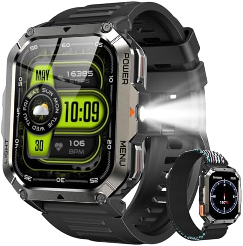 Smartwatch Militar 2.01" - Resistência IP68, Bateria 900mAh (20+ Dias), Lanterna e Bússola, 100+ Modos Esportivos, Chamadas Bluetooth - Android/iOS